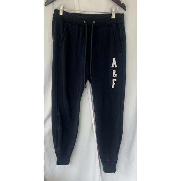 Y2K Abercrombie & Fitch Navy Blue Embroidered Joggers Sweatpants Drawstring S - Picture 1 of 9
